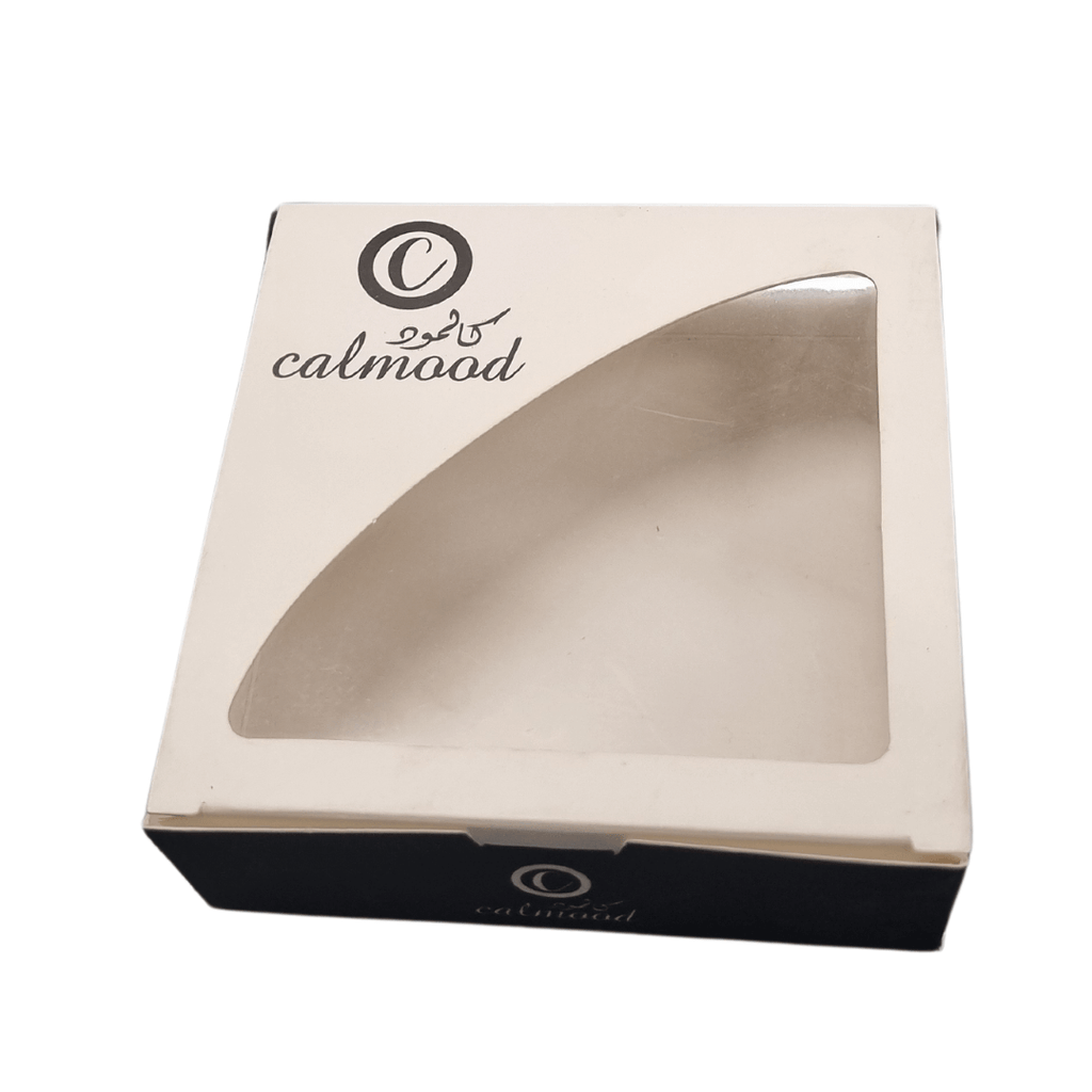 custom printed 12 x 12 x 4 cm box with transparent window, 350 grams bleached paper for sweets
