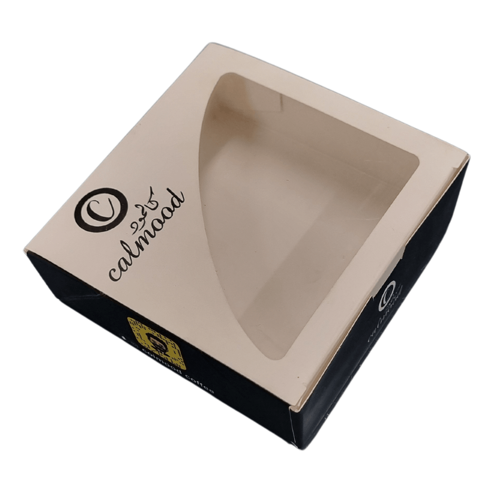 custom printed 12 x 12 x 4 cm box with transparent window, 350 grams bleached paper for sweets