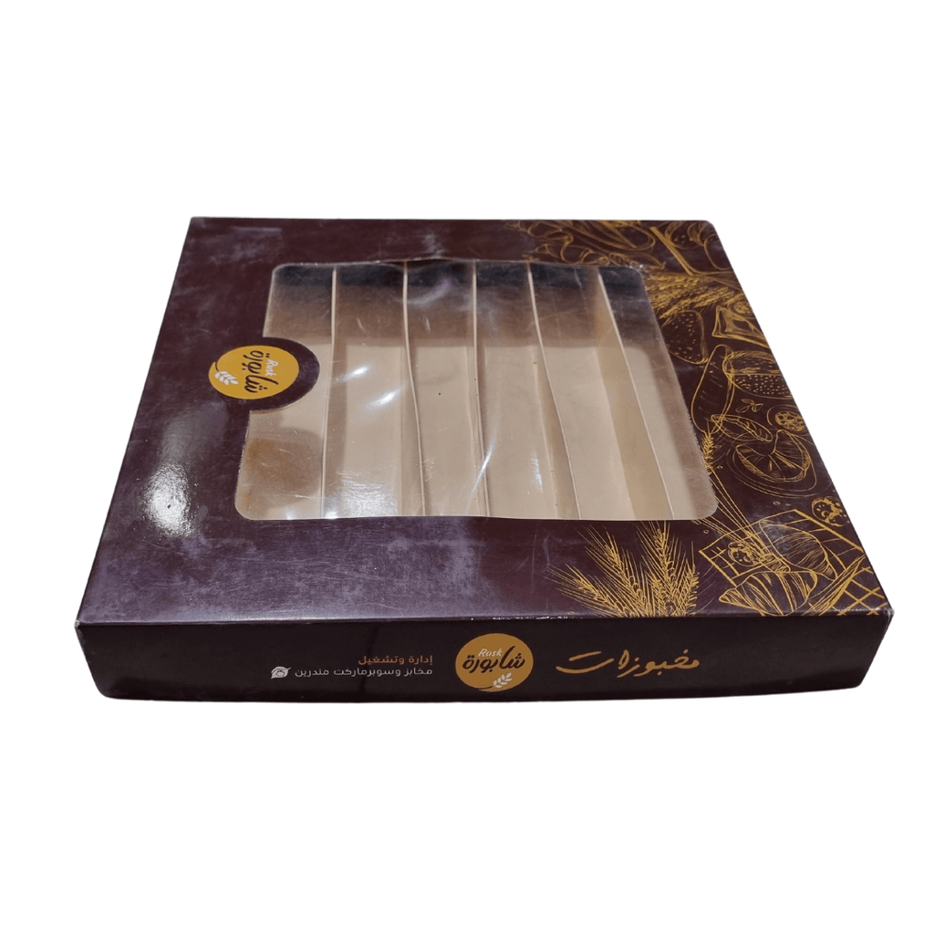 custom printed 27×27×4 cm bakery sweet box with 8 divisions and transparent window