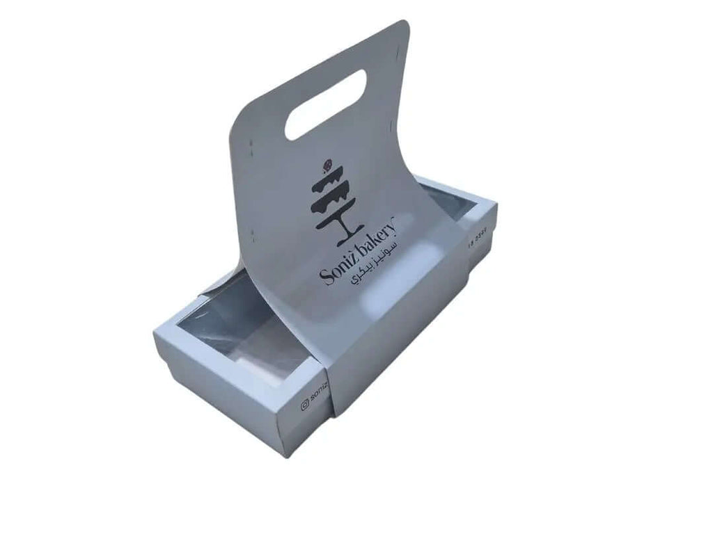 custom printed 29×13×5.5 cm box with holder and transparent window
