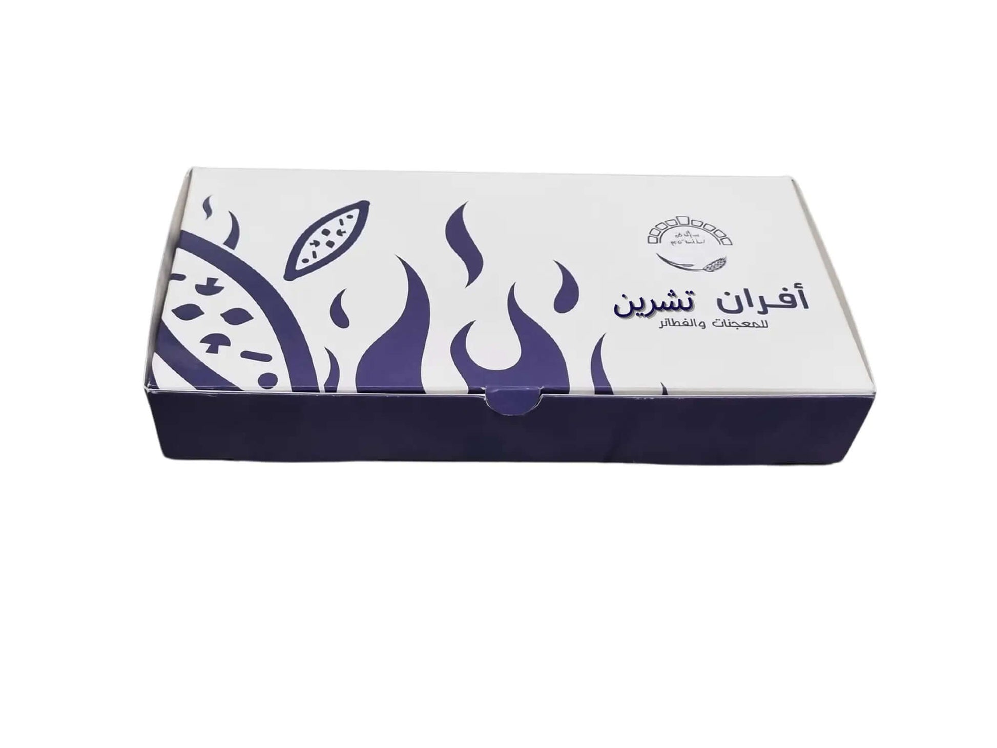 مواصفات العلبة
الطول: 26 سم العرض 13 سم الارتفاع 4 سم

يصلح للفطاير والحلويات والمخبوزرات وغيرها من الاستعمالات التي تناسب حجم البوكس
المادة: ورق انفركوت 350 جرام

الطباعة:
يمكنكم طلب طباعة خارجية فقط (يكون من الداخل أبيض تماماً) أو داخلية وخارجية 
 
السولوفان:
السولوفان هو طبقة نايلون عازلة تفيد في 1- يمنح المتانة للعلبة
2- يعزل الزيوت والسوائل عن الورق
3- يمنع الطباعة من الاختلاط بالمواد الغذائية 
لكم حرية الاختيار بإضافة سولوفان خارجي فقط أم داخلي فقط أم على الجانبين داخلي وخارجي
مدة التنفيذ 10-15 يوما
