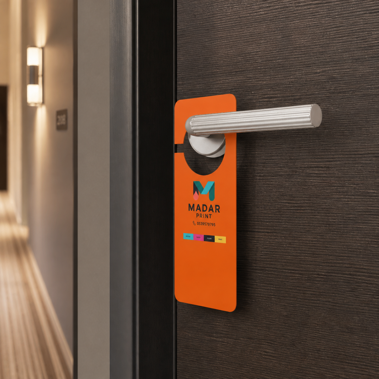 Customizable Premium Door Hanger Sign for Hotels Offices Do Not Disturb — realistic use view