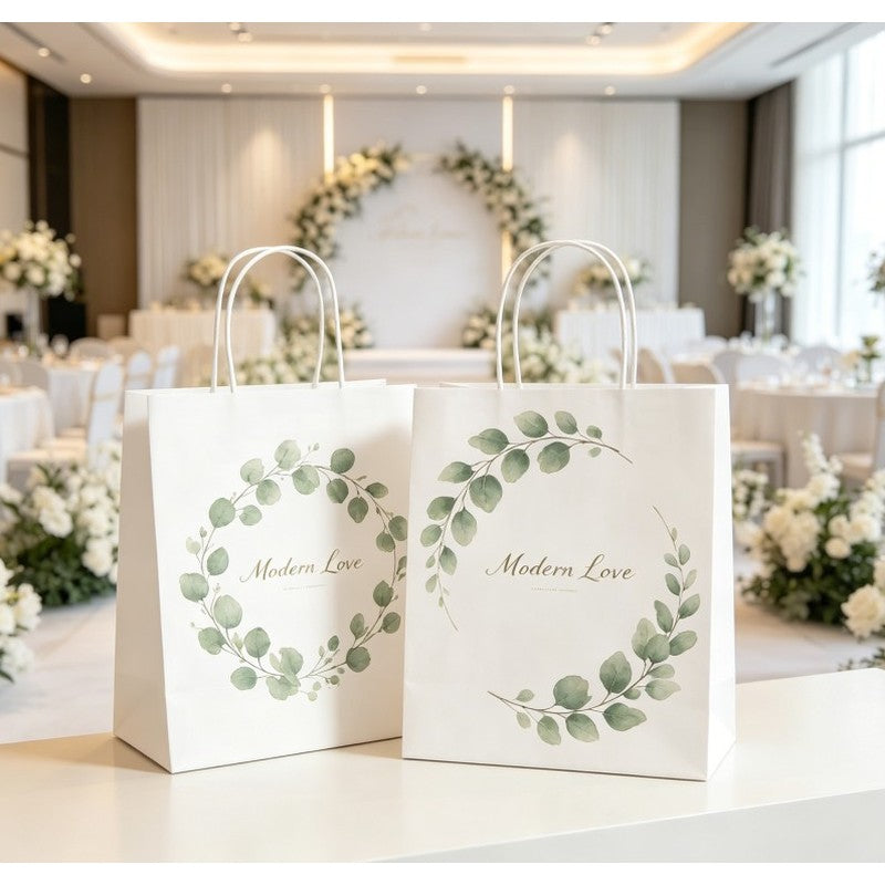 Signature Custom White Kraft Paper Gift Bags, with the Option to Upload Your Own – Event – image 1