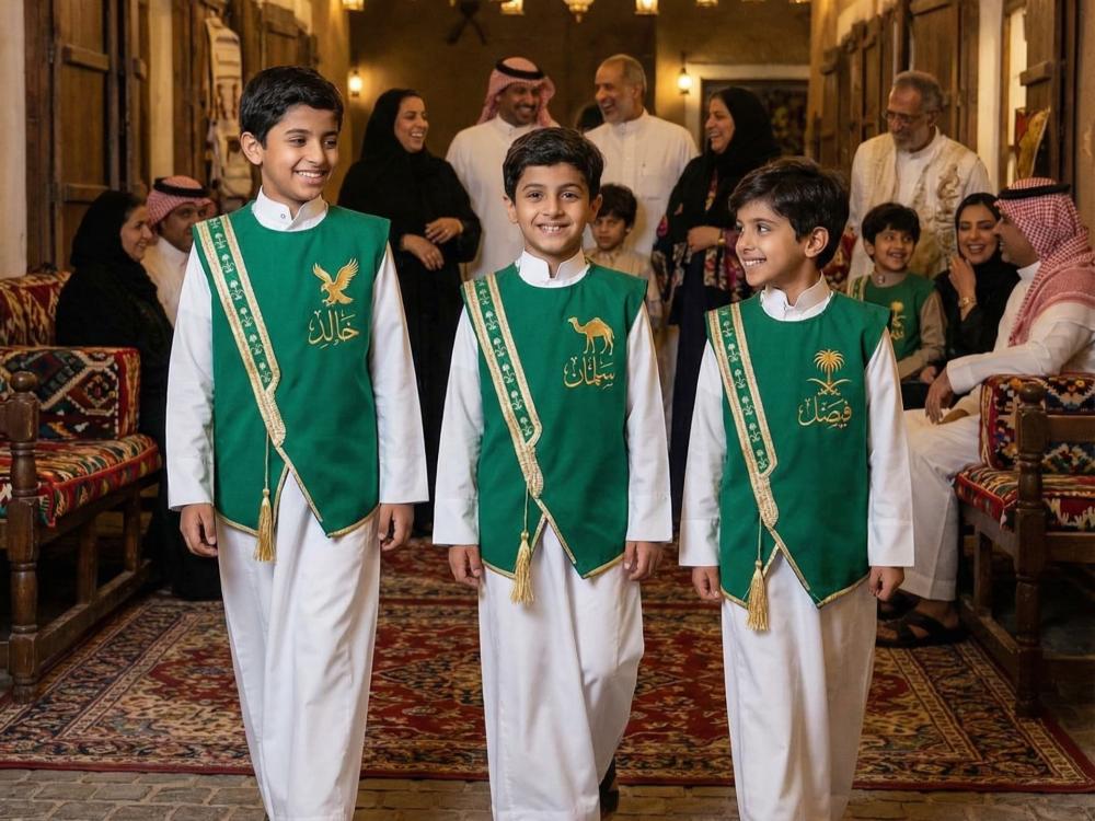 Blank royal green boys' Sediri bisht with two swords and a golden palm pattern — product image 4