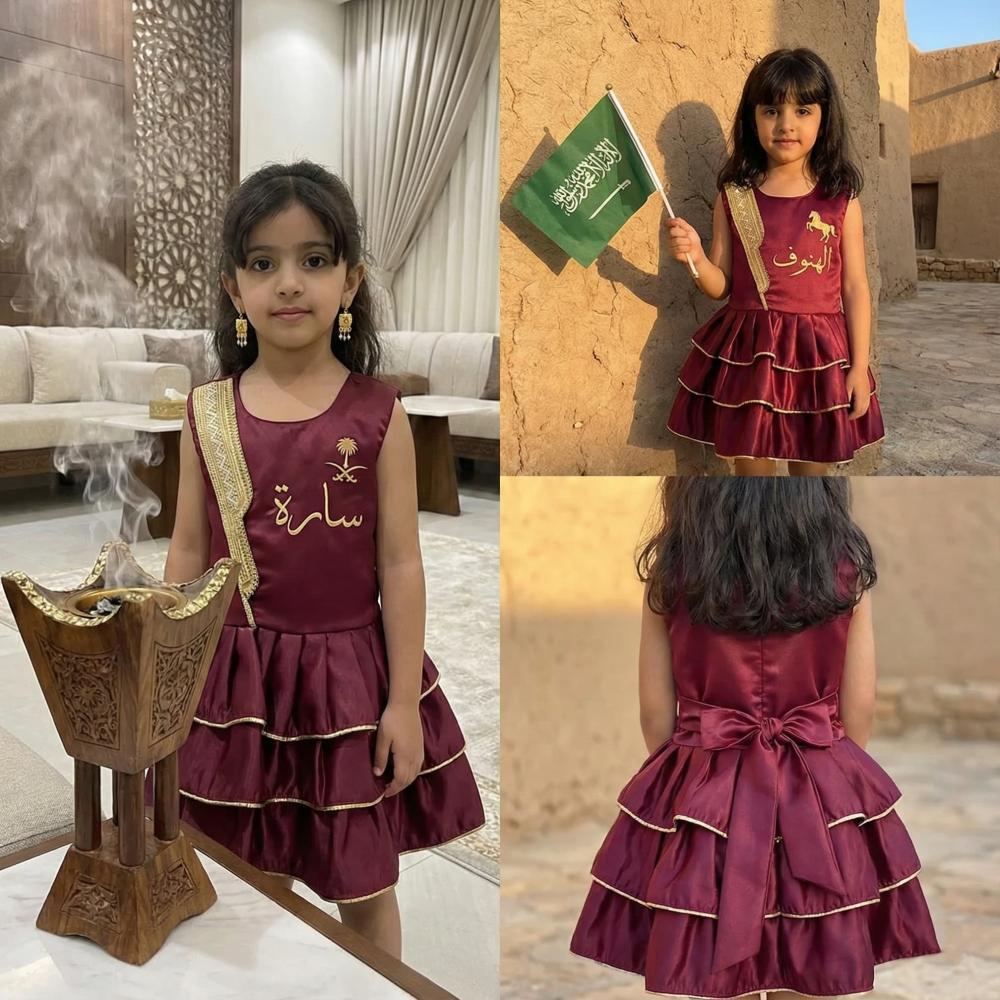 premium embellished burgundy Ramadan dress for girls with a luxurious shawl design 2026 — product image 3
