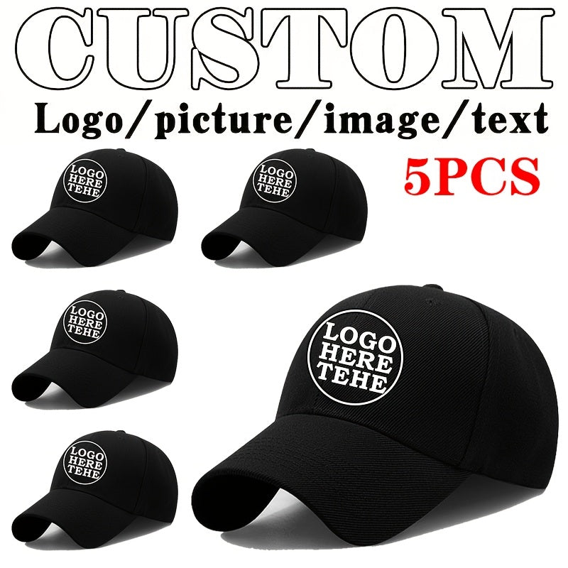 5-Pack Baseball Caps, Unisex Lightweight Adjustable Hats, with Text And Photo | Promotional Logo – image 4