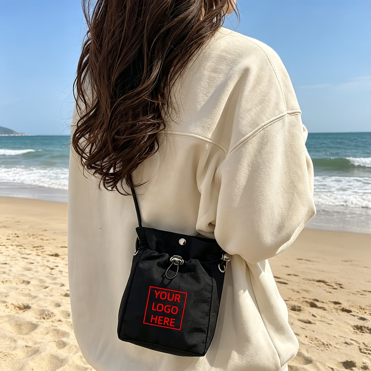 Custom Logo Small Shoulder Bag with Adjustable Strap & Drawstring Closure - | Business-Ready Branded – image 1