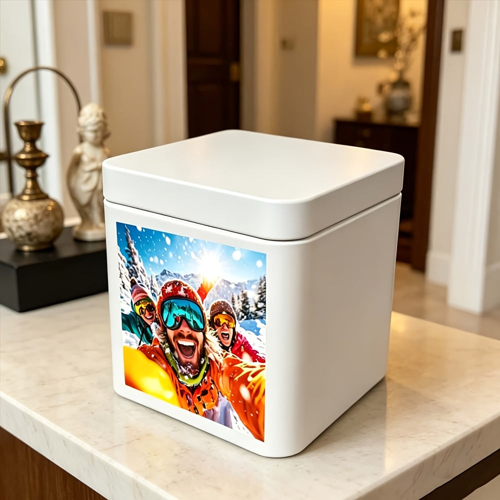 Bespoke Specialized Promotional Product – Set of 4, Custom Photo Storage Tin Boxes, Square Metal Keepsake – image 1
