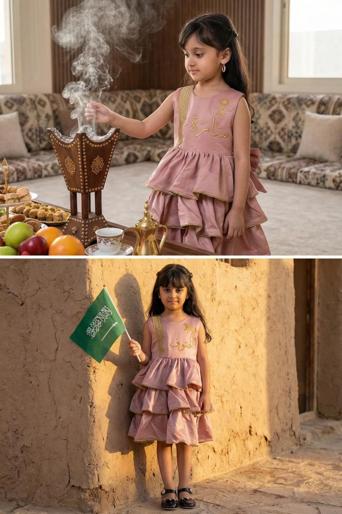 Girls' pink Ramadan dress with a charming shalky design for Gergean 2026 — product image 3