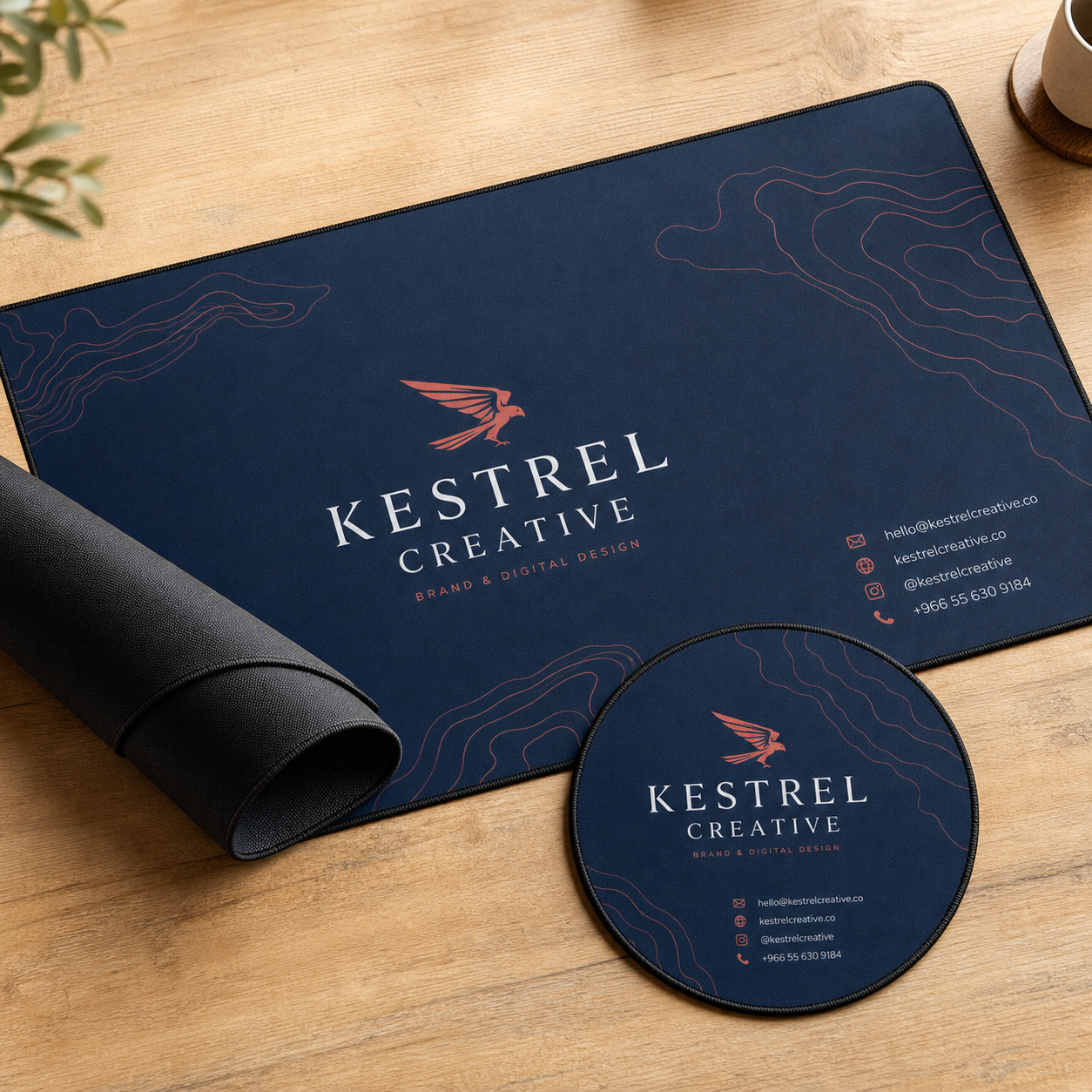 Kestrel Creative desk mat and mouse pad product layout