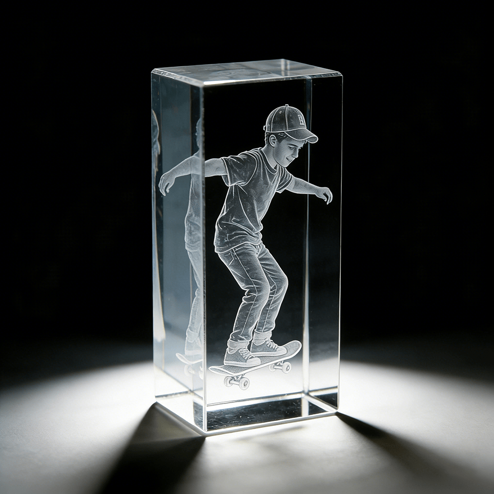 Brand-Forward 3D Custom Crystal Photo Statue Laser Engraved Portrait Cube Waterproof – Marketing – image 2