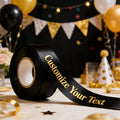 Custom Self-Defined Text 420cm X 3cm Gift Wrapping Ribbon, Black Ribbon with | Photo-Printed Packaging & – image 1