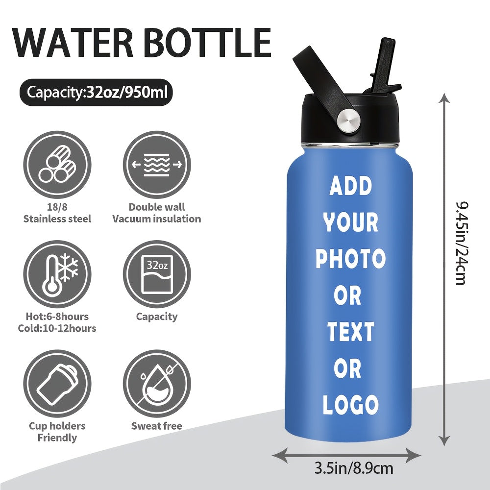 Personalized Tumbler & Bottle – Stainless Steel Water Bottle 32oz/950ml - Photo/Text/Logo, Vacuum – image 4
