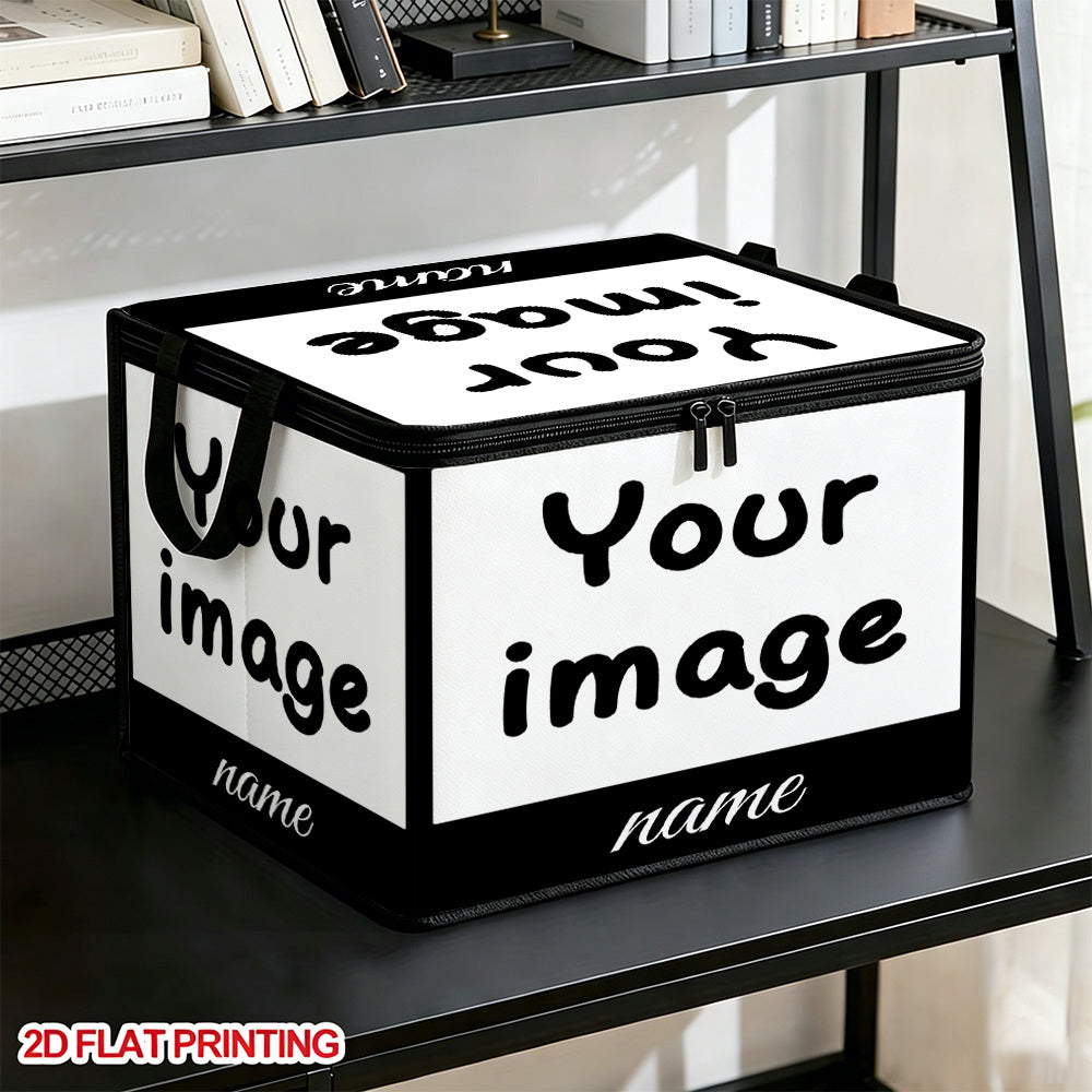 Custom-Printed Packaging & Label – Picture Text Photo Fabric Storage Box, Large Capacity with Zipper Handle – image 2