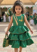 Girls green patriotic beige layered dress decorated for Foundation Day 2026 — product image 1