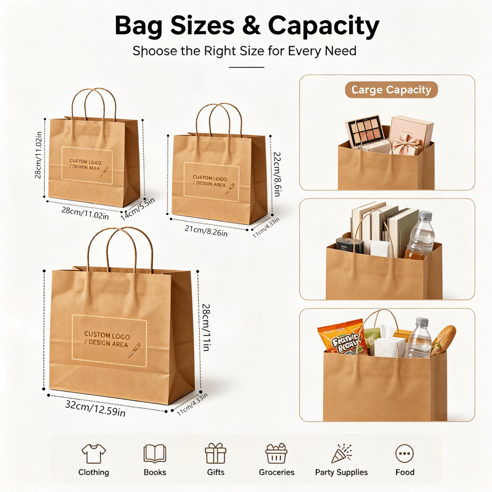 Brand-Forward Custom Kraft Paper Bags - Multiple Sizes, Gift for Her/Him, Custom Image – Marketing – image 3