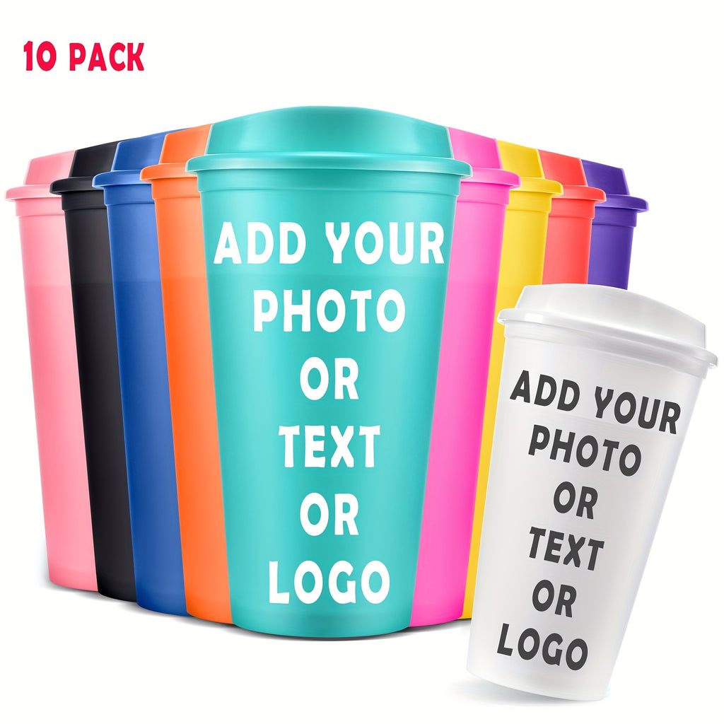 of 10 Plastic Tumblers, Each 16Oz (475Ml), with Lids. | Business-Ready Specialized Promotional – image 1