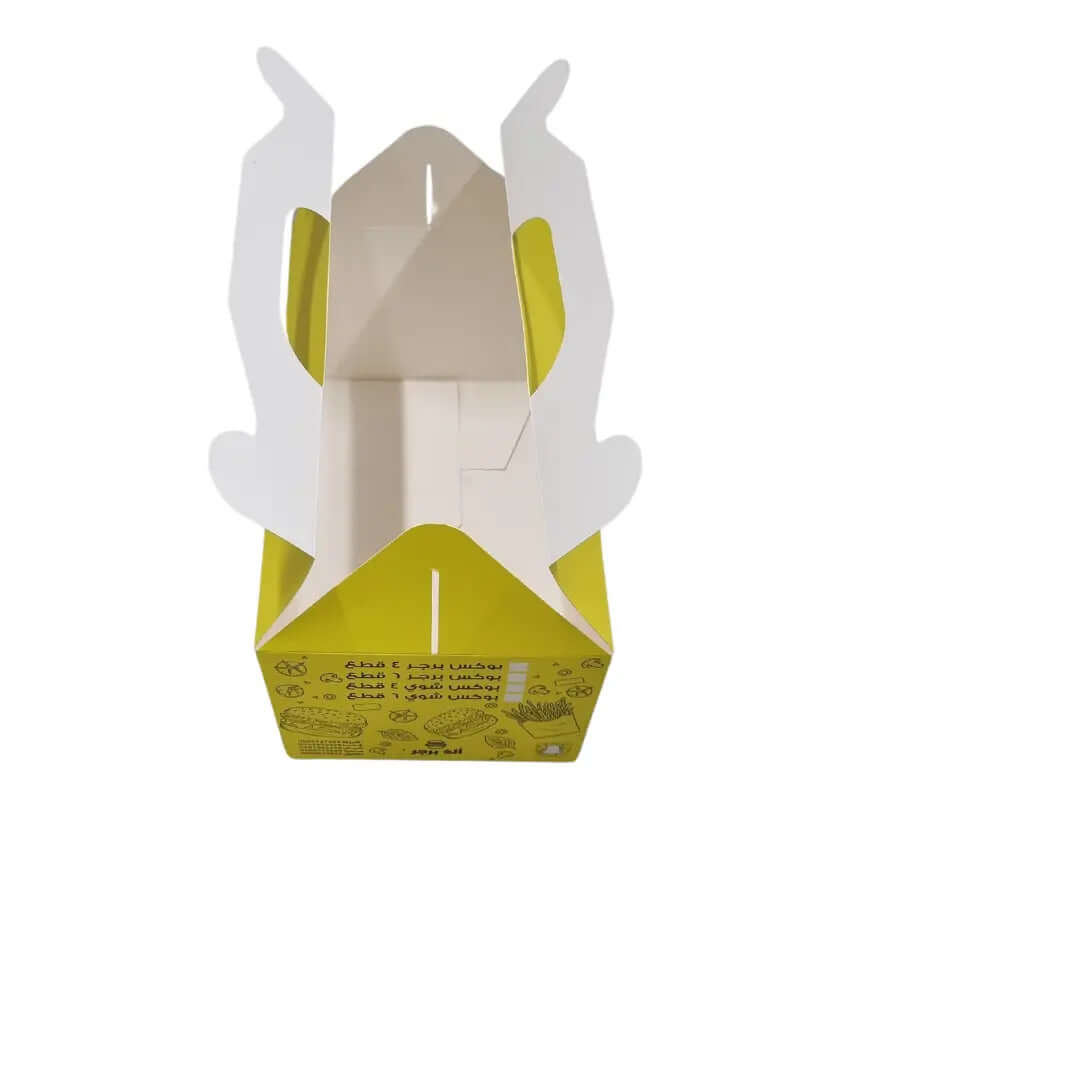 Box
Länge32 cm Breite18 cm Höhe 14 cm (aus Griff)
Box für6 Stücke Burger aus Größe mit Box

in außen mit Cellophan außen ( in dieses Box Cellophan )



Druck:
Druck außen oder innen außen
Cellophan:
Cellophan Farbe in 1- Box
2- über
3- Druck aus
Cellophan