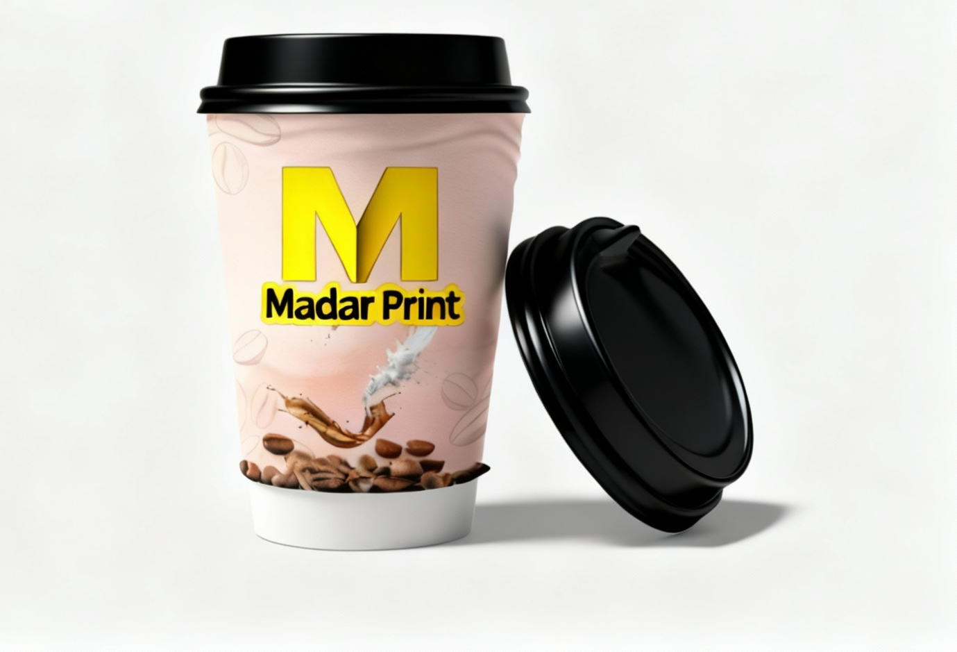custom printed 12 ounce  paper cup with white black and transparent lid