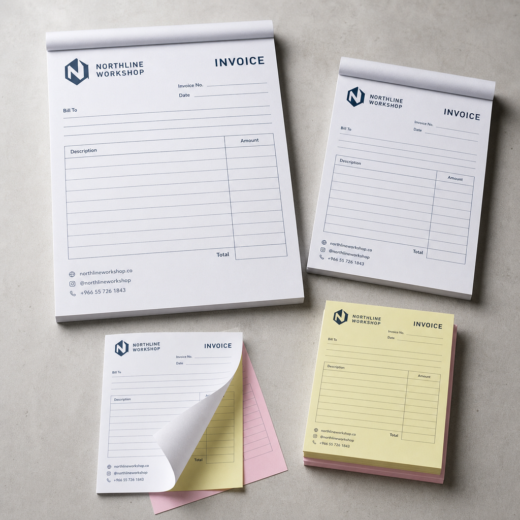 Northline Workshop custom A4 and A5 invoice pad collection