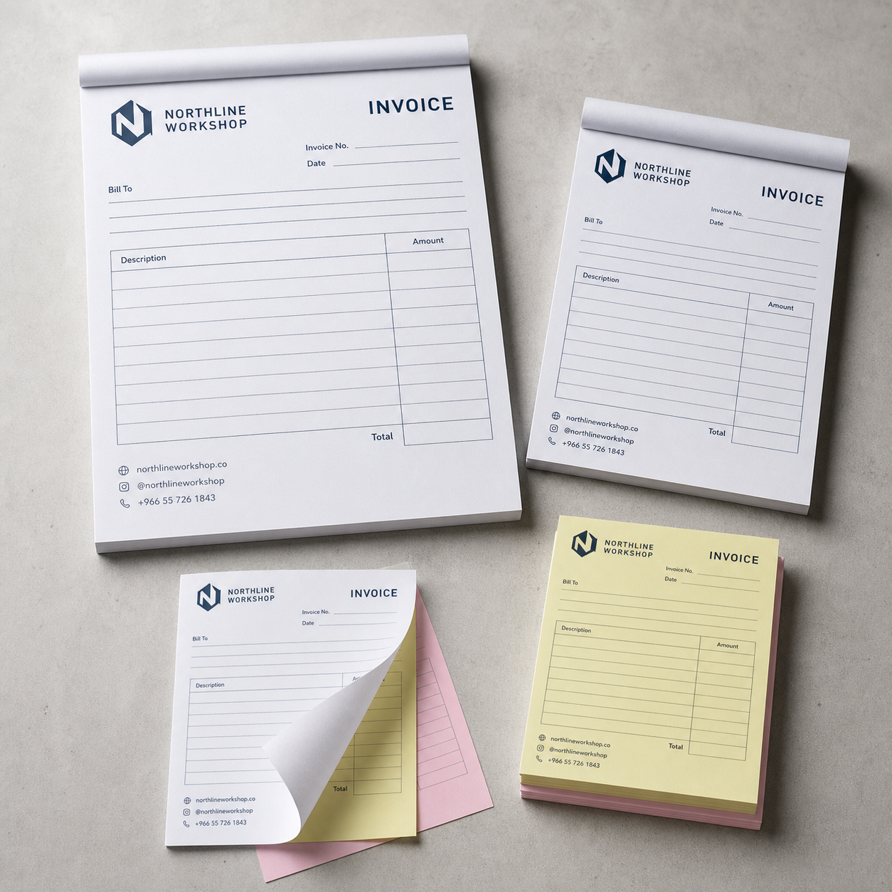 Northline Workshop custom A4 and A5 invoice pad collection