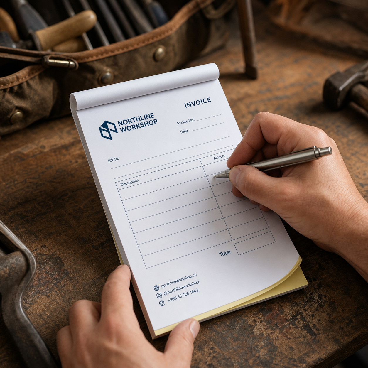 Northline Workshop custom duplicate invoice pad in use