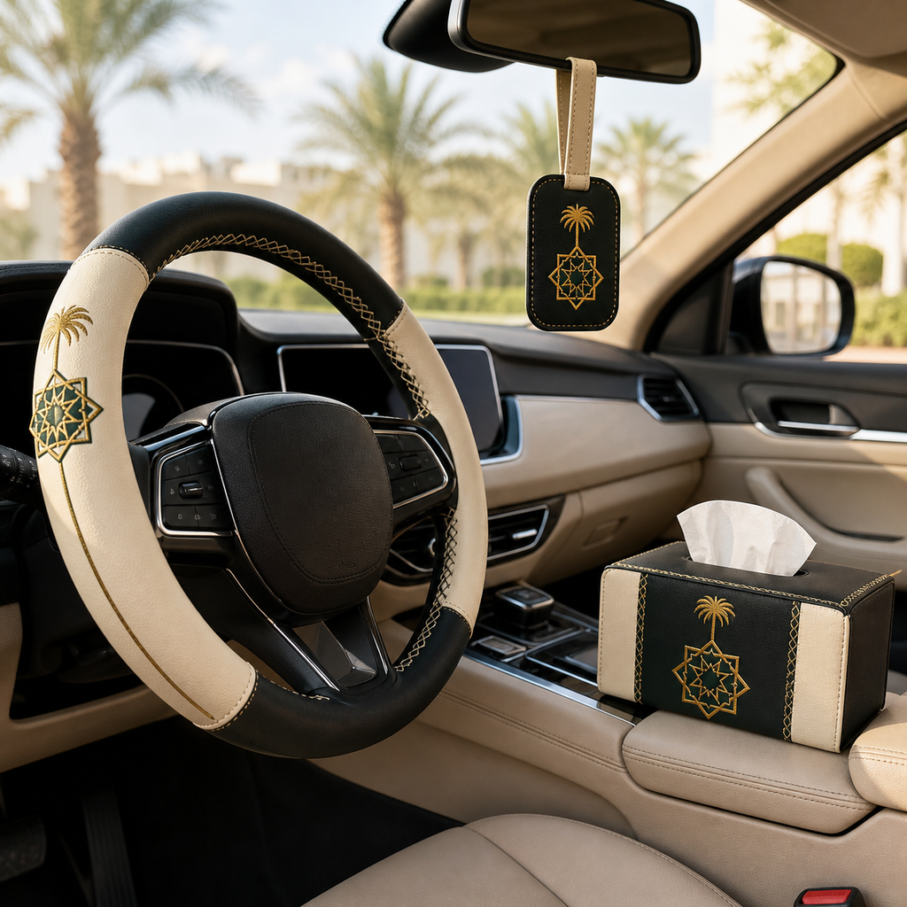 Illustrative branding mockup for customizable car accessories