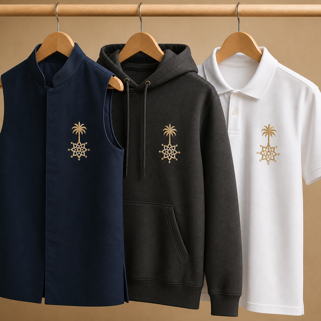 Illustrative embroidery customization mockup for apparel blanks