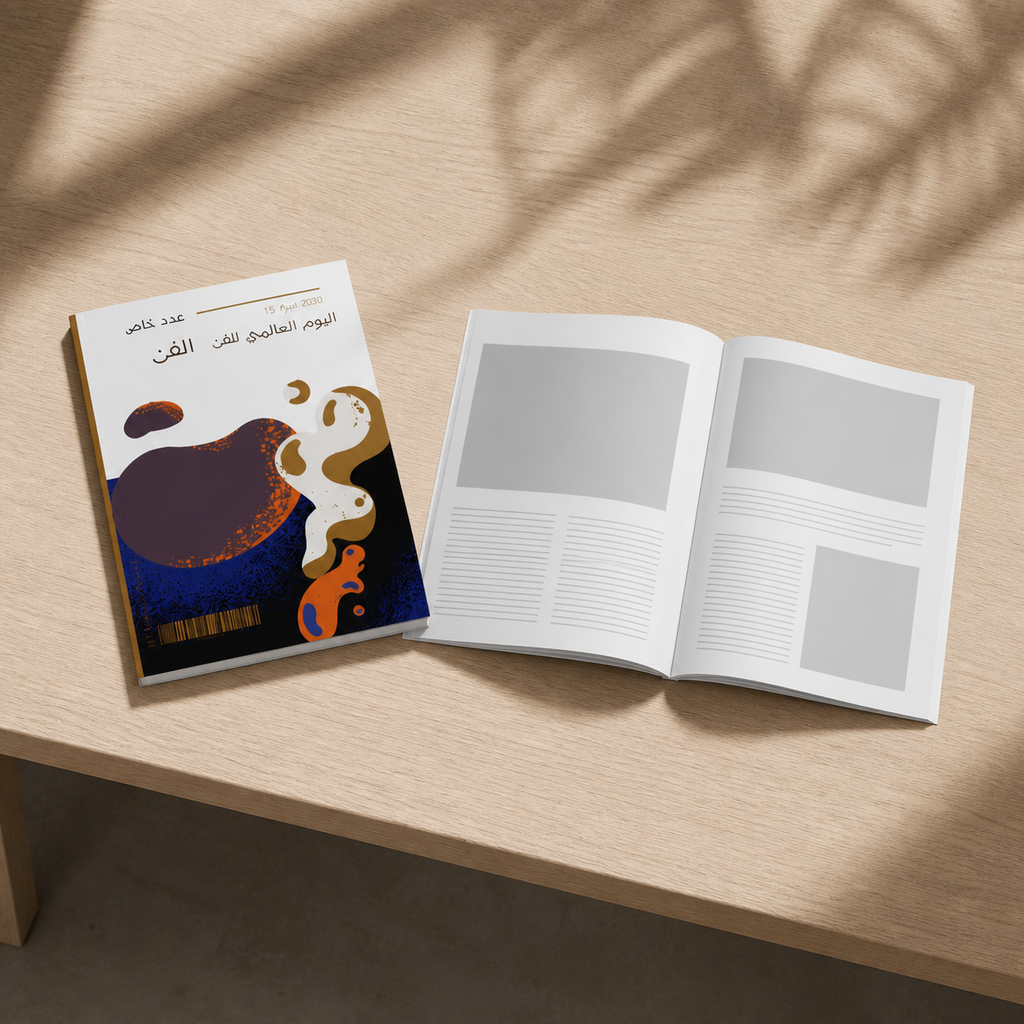 magazine printing — open interior spread and matching cover