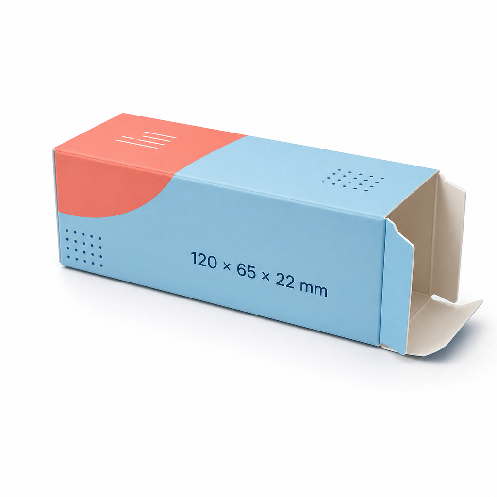 Custom blister pack medicine box 120 x 65 x 22 mm open view