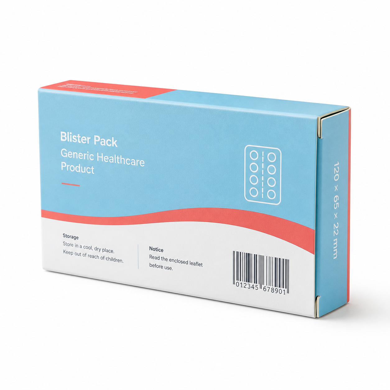 Custom blister pack medicine box 120 x 65 x 22 mm back view