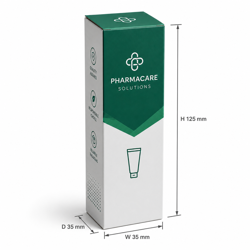 Custom medicine tube box 35 x 35 x 125 mm size annotation