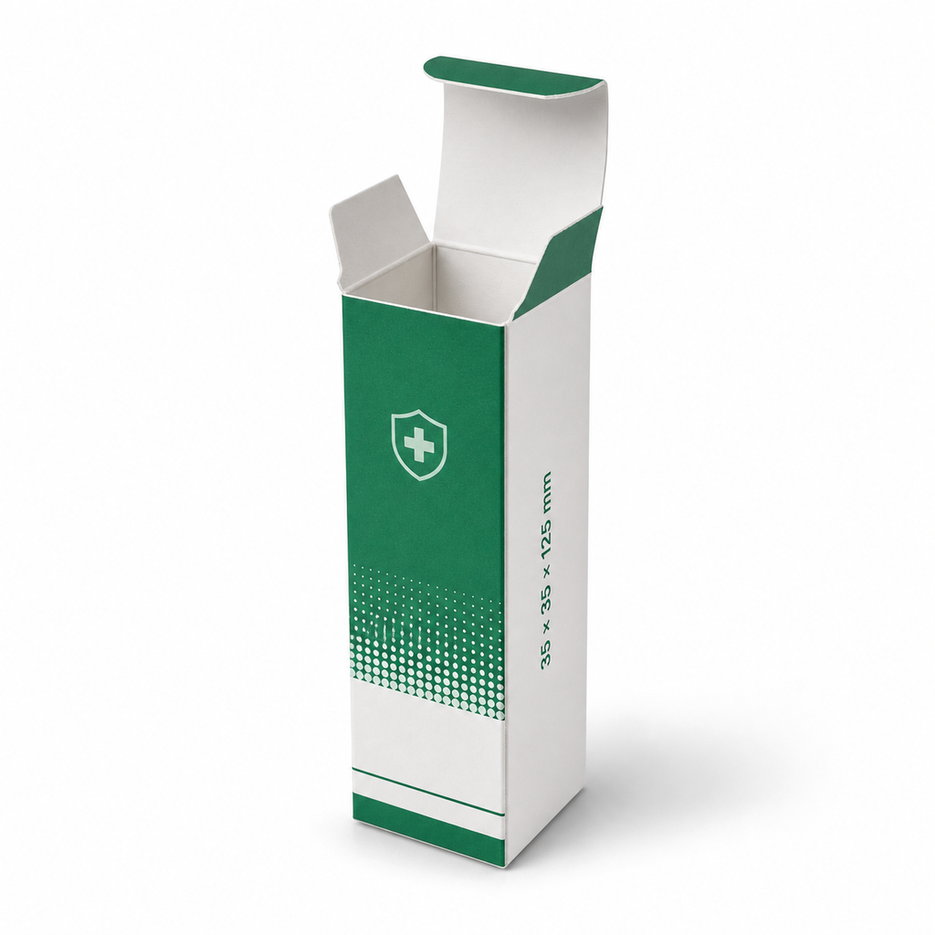 Custom medicine tube box 35 x 35 x 125 mm open view