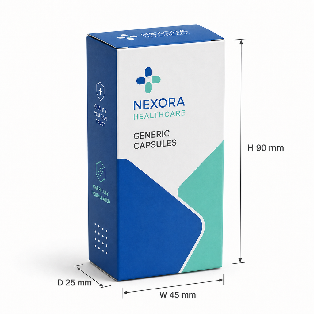 Custom medicine box 45 x 25 x 90 mm size annotation