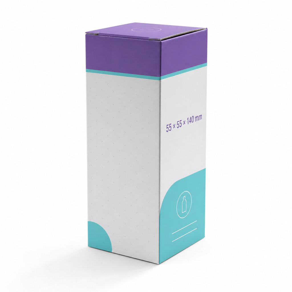Custom syrup bottle box 55 x 55 x 140 mm back view