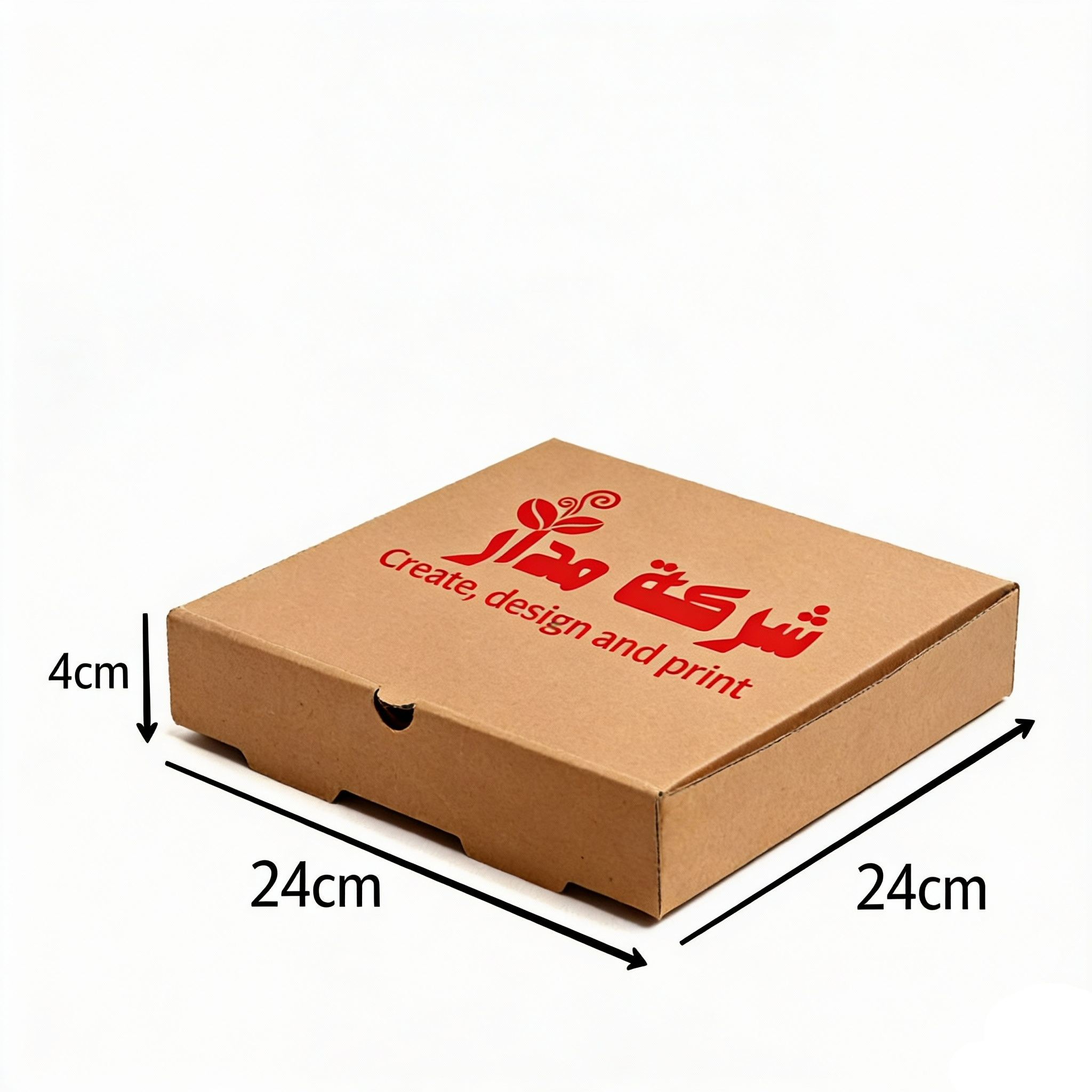 Boîte en carton brun avec texte rouge Boîte en carton brun avec texte rouge et dimensions sur fond blanc