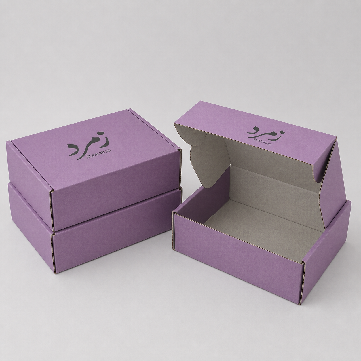 Purple 3-Layer Corrugated Mailing Box 267x200x88mm Custom Print, 1 color printing — alternate functional view