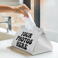Personalized faux leather tissue box cover with full-color logo