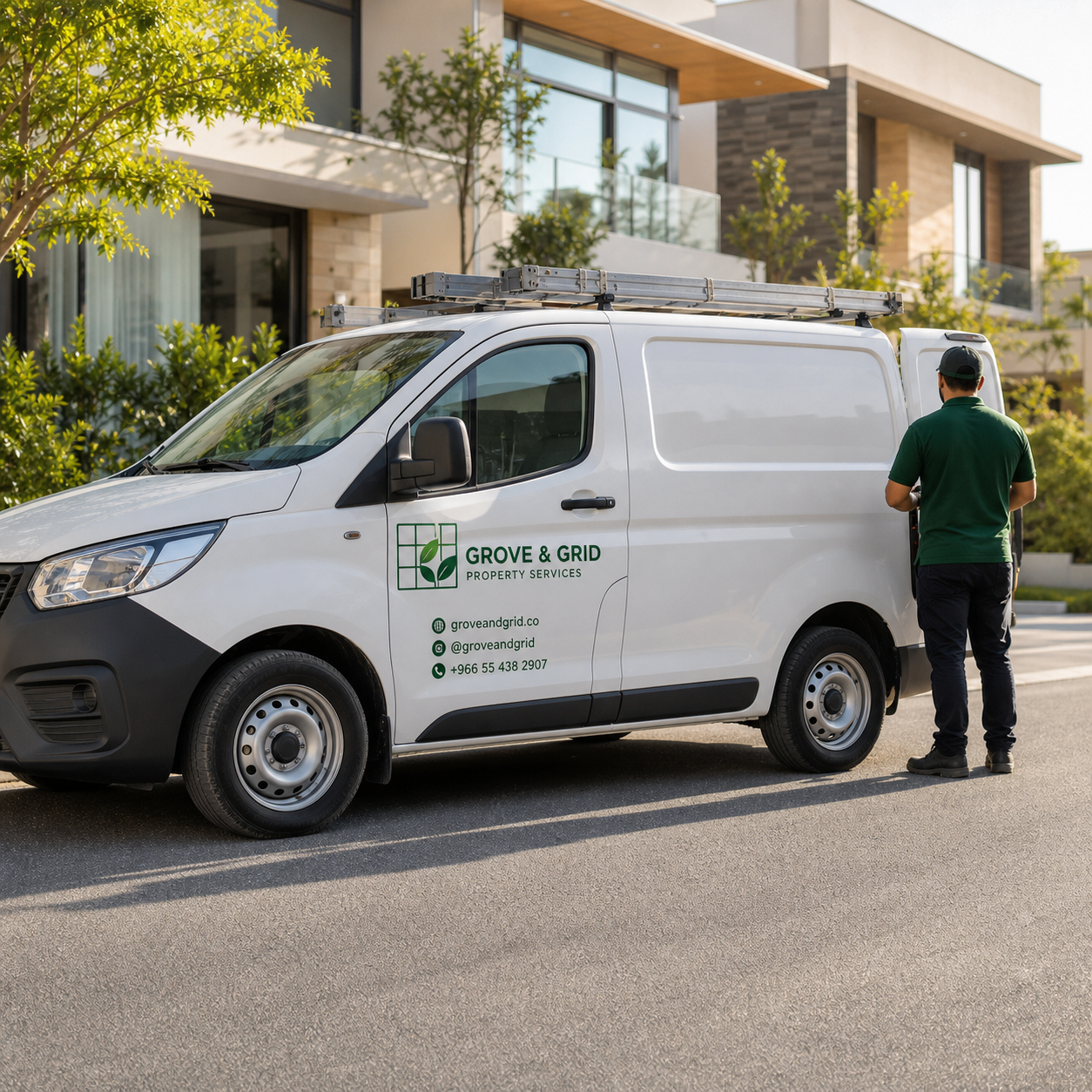 Grove & Grid custom vehicle door decals on service van