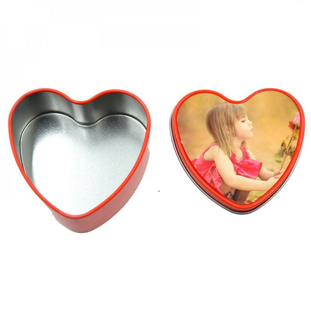 Heart-shaped metal box, sublimation red color — product image 2